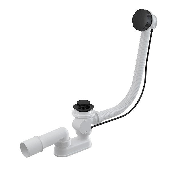 Alca badafvoer- en overloopcombinatie MAT ZWART  - 800mm - met waste met metalen plug