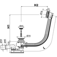 Alca badafvoer- en overloopcombinatie met waste voor bad met chromen metalen plug