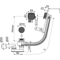 Alca  badafvoer en vul-overloopcombinatie inbouwdeel m. waste zwart met metalen plug (LET OP:  werkt alleen in combinatie met een inbouw badkraan .)