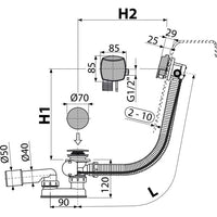 Alca  badafvoer en vul-overloopcombinatie met waste chroom met metalen plug (LET OP:  werkt alleen in combinatie met een inbouw badkraan)