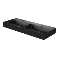 Azzurra Elegance Square dubbele wastafel 120x46cm mat zwart keramiek met overloop en 2 kraangaten