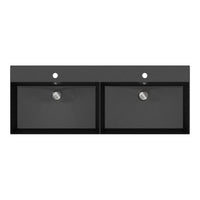 Azzurra Elegance Square dubbele wastafel 120x46cm mat zwart keramiek met overloop en 2 kraangaten