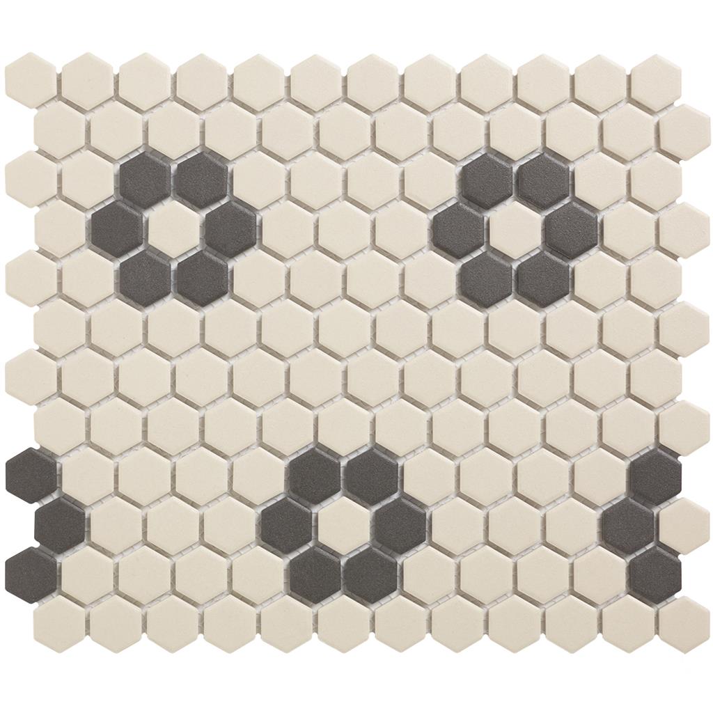 TMF London LOH-Kensington-4 White + Black 4 black flowers 2,3x2,6 26x30 Hexagon