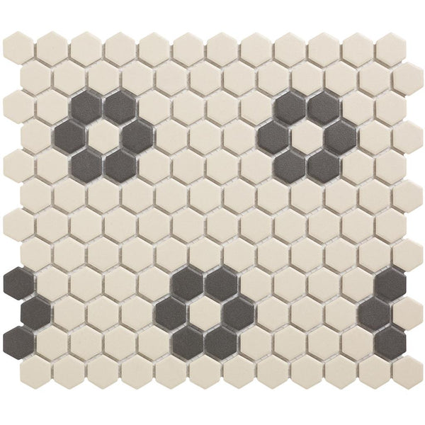 TMF London LOH-Kensington-4 White + Black 4 black flowers 2,3x2,6 26x30 Hexagon