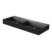 Azzurra Elegance Square dubbele wastafel 120x46cm mat zwart keramiek met overloop en 2 kraangaten