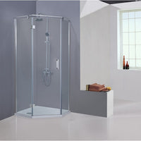 TrisLine Ceto  douchecabine vijfhoek met draaideur 100x100x200cm anti-kalk behandeld veiligheidsglas chroom links