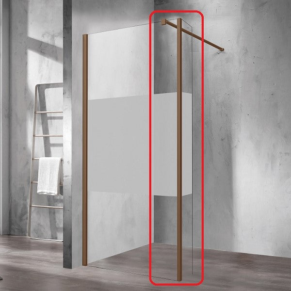 TrisLine Walk-In  zijwand met HOEKPROFIEL 30x200cm  melklglas / satinglas midden met koper geborsteld profiel als uitbreiding voor inloopdouche Walk-In SQ125