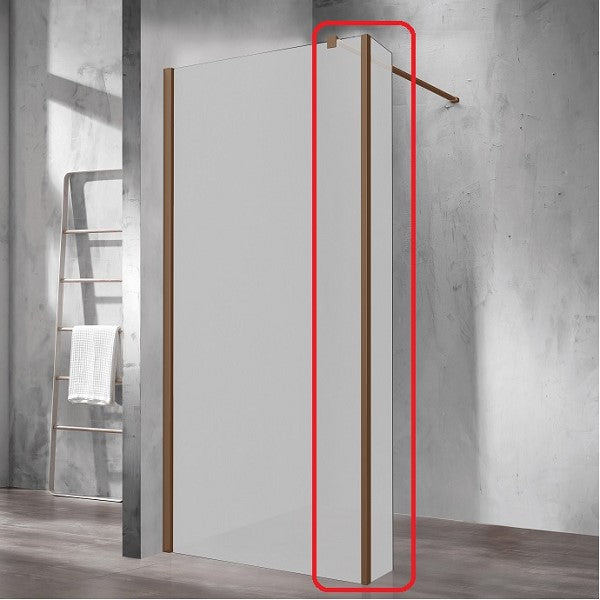 TrisLine Walk-In  zijwand met HOEKPROFIEL 30x200cm Melkglas / Satin glas met koper geborsteld profiel als uitbreiding voor inloopdouche Walk-In