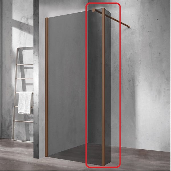 TrisLine Walk-In  zijwand met HOEKPROFIEL 78x200cm rook / grijs glas met koper geborsteld profiel als uitbreiding voor inloopdouche Walk-In SQ125
